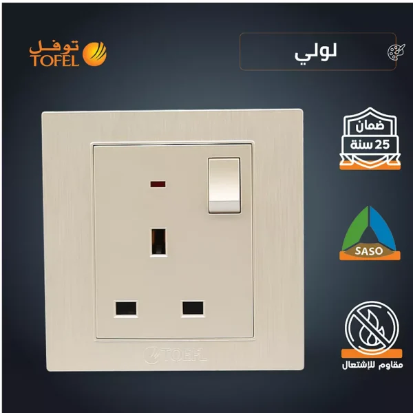 فيش كهربائي ثلاثي مع مفتاح 13 امبير لون لولي فاخر توفل