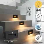 ⁦كشاف درج مستطيل اسود دفن يعمل بالحساس حركة يستخدم لإنارة الدرجات بشكل تلقائي عند مرور الأشخاص لون الانارة اصفر 3 واط⁩ - الصورة ⁦3⁩