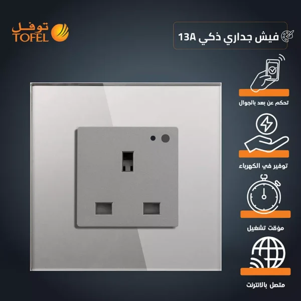 فيش جداري 13 امبير جرافيتي ذكي تحكم عن بعد WiFi سهل الاستخدام يعمل باللمس تحكم بالجوال متوافق مع اليكسا وجوجل هوم توفل