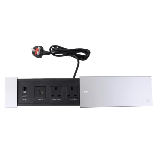 توصيلة أفياش مكتبية دفن مخفية بغطاء فضي سحاب و منافذ Tyep-C-USB + كمبيوتر + HDMI توفل (Toefl)