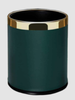 Double Layer Trash Can – Green Vertical Stripes Leather with Stainless Steel Ring