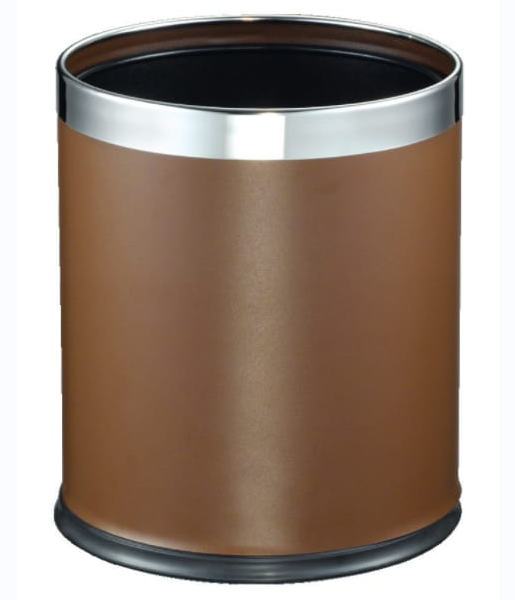 Double Layer Trash Can – Twany Leather with Stainless Steel Ring