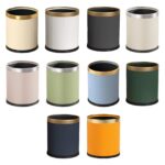 ⁦Double Layer Trash Can – Green Vertical Stripes Leather with Stainless Steel Ring⁩ - الصورة ⁦2⁩