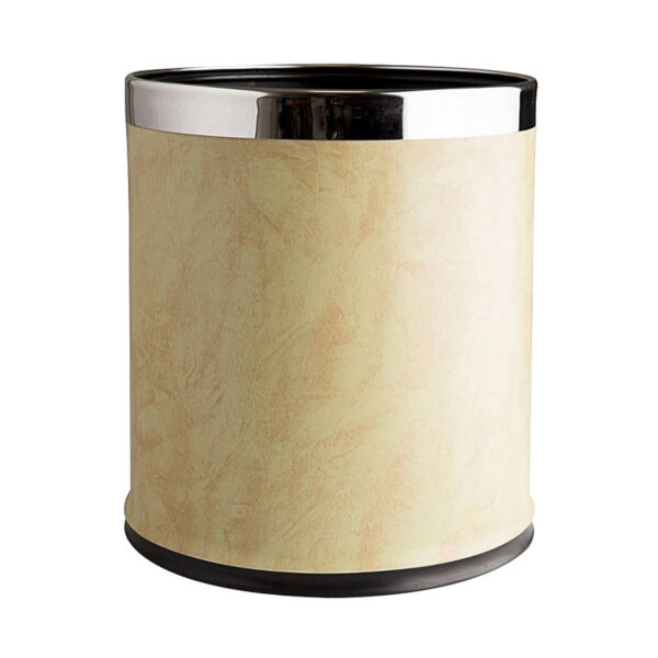 Double Layer Trash Can – Beige Leather with Stainless Steel Ring